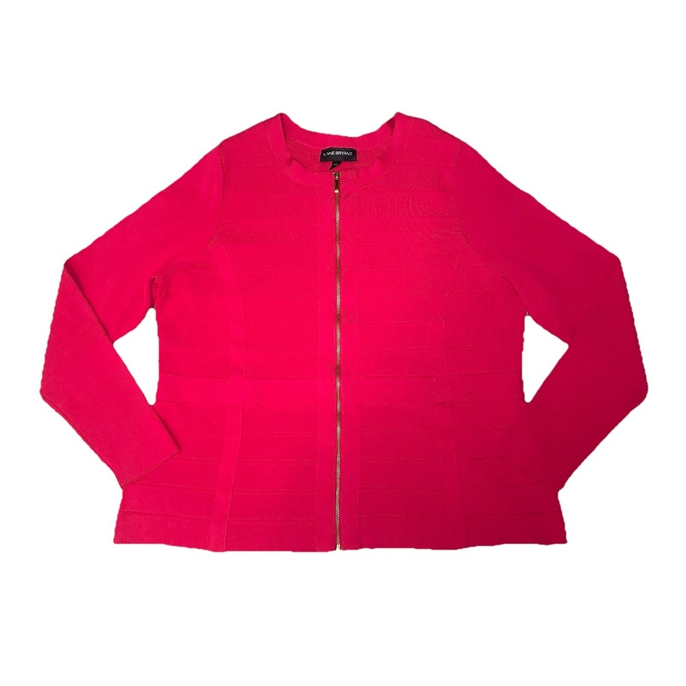 Lane Bryant Red Full Zip Cardigan Gold Zip Bandage Jacket Sweater Holiday 18/20